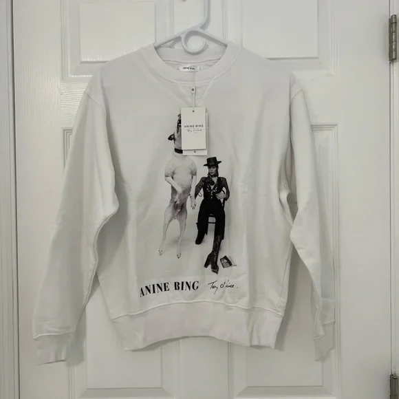 ANINE BING Ramona Sweatshirt AB x TO B White Pullover - Picture 9 of 14